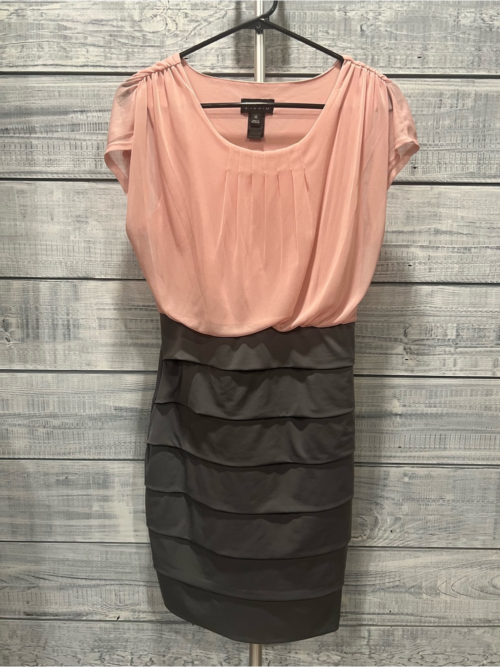 Enfocus Studio Pink and Gray Blouson Sheath Dress